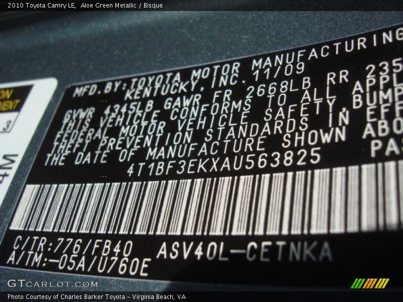 Aloe Green Metallic / Bisque 2010 Toyota Camry LE