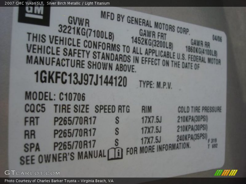 Silver Birch Metallic / Light Titanium 2007 GMC Yukon SLT