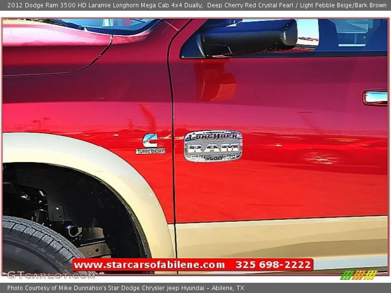 Deep Cherry Red Crystal Pearl / Light Pebble Beige/Bark Brown 2012 Dodge Ram 3500 HD Laramie Longhorn Mega Cab 4x4 Dually
