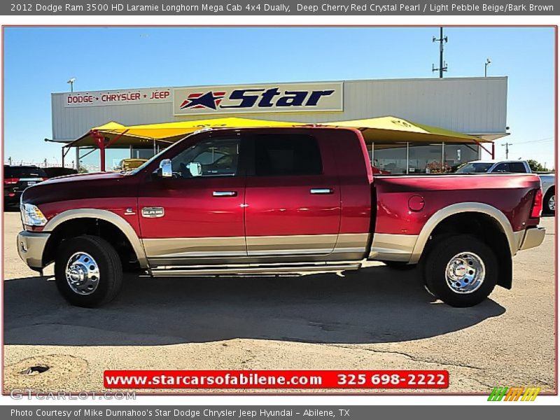 Deep Cherry Red Crystal Pearl / Light Pebble Beige/Bark Brown 2012 Dodge Ram 3500 HD Laramie Longhorn Mega Cab 4x4 Dually