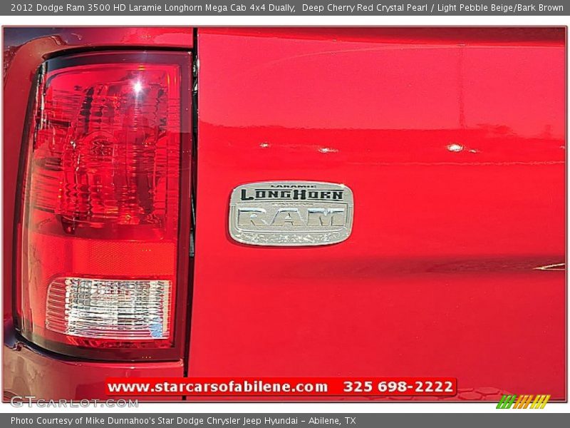 Deep Cherry Red Crystal Pearl / Light Pebble Beige/Bark Brown 2012 Dodge Ram 3500 HD Laramie Longhorn Mega Cab 4x4 Dually
