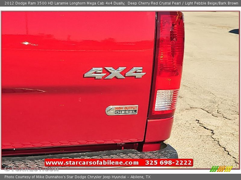 Deep Cherry Red Crystal Pearl / Light Pebble Beige/Bark Brown 2012 Dodge Ram 3500 HD Laramie Longhorn Mega Cab 4x4 Dually