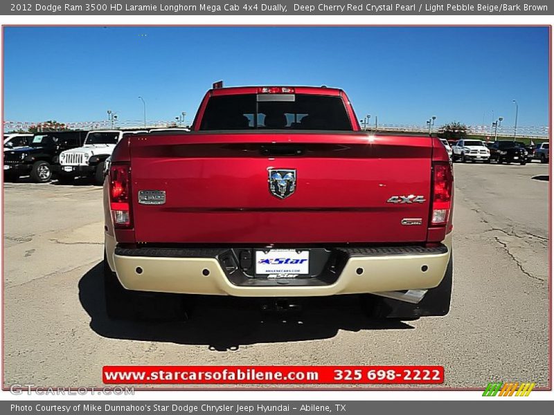 Deep Cherry Red Crystal Pearl / Light Pebble Beige/Bark Brown 2012 Dodge Ram 3500 HD Laramie Longhorn Mega Cab 4x4 Dually