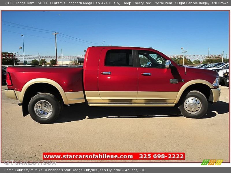 Deep Cherry Red Crystal Pearl / Light Pebble Beige/Bark Brown 2012 Dodge Ram 3500 HD Laramie Longhorn Mega Cab 4x4 Dually