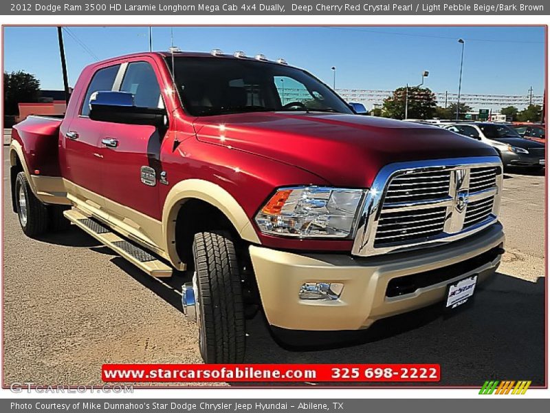 Deep Cherry Red Crystal Pearl / Light Pebble Beige/Bark Brown 2012 Dodge Ram 3500 HD Laramie Longhorn Mega Cab 4x4 Dually