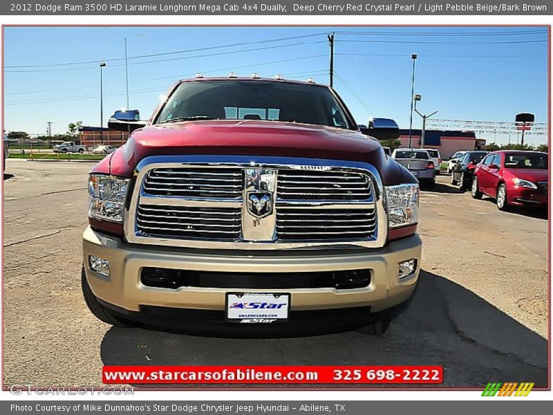 Deep Cherry Red Crystal Pearl / Light Pebble Beige/Bark Brown 2012 Dodge Ram 3500 HD Laramie Longhorn Mega Cab 4x4 Dually