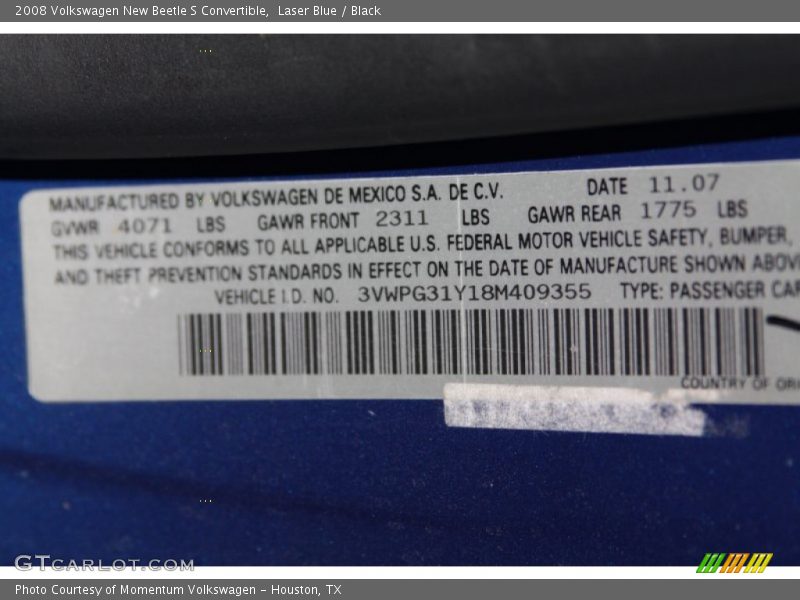 Laser Blue / Black 2008 Volkswagen New Beetle S Convertible