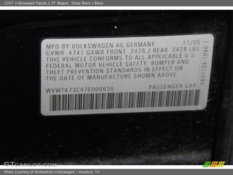 Deep Black / Black 2007 Volkswagen Passat 2.0T Wagon