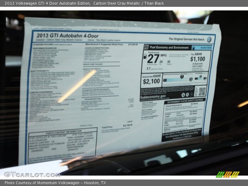  2013 GTI 4 Door Autobahn Edition Window Sticker