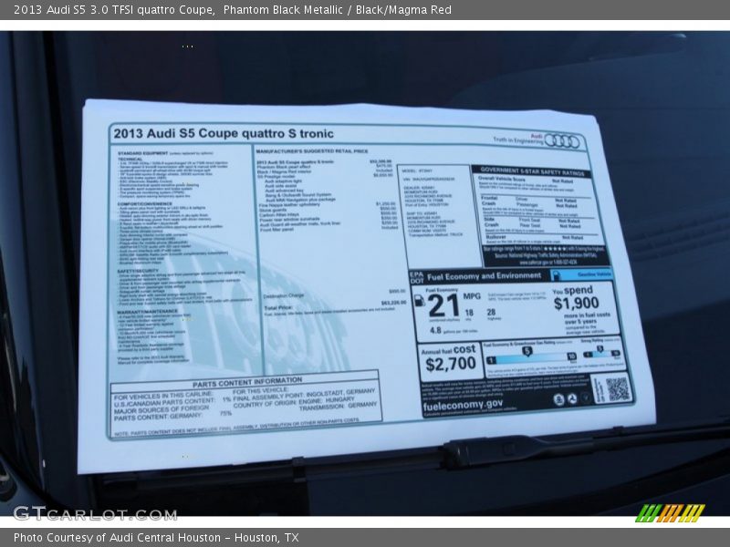  2013 S5 3.0 TFSI quattro Coupe Window Sticker