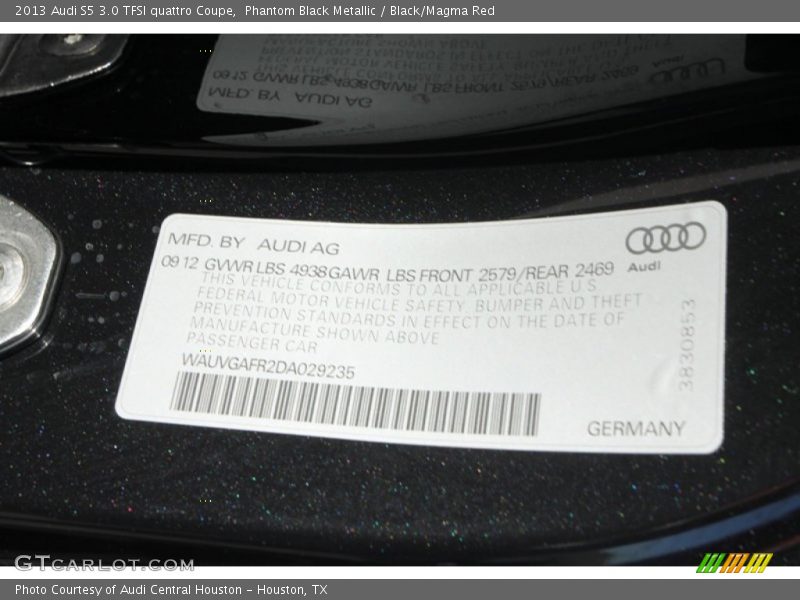 Phantom Black Metallic / Black/Magma Red 2013 Audi S5 3.0 TFSI quattro Coupe