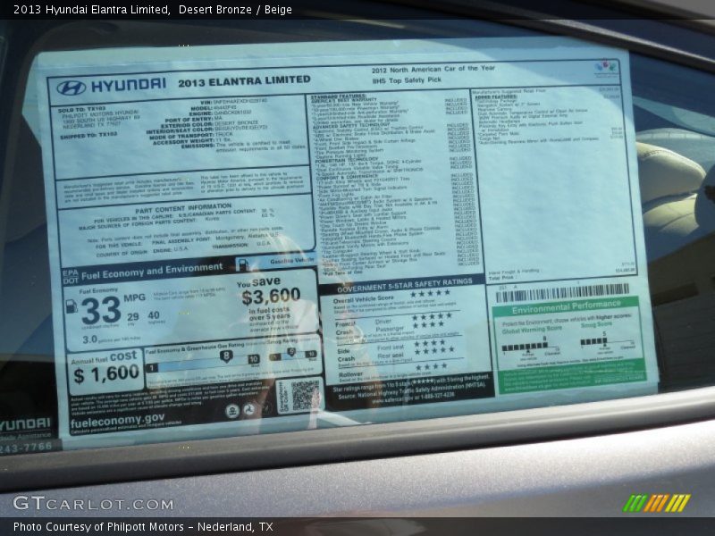 Desert Bronze / Beige 2013 Hyundai Elantra Limited