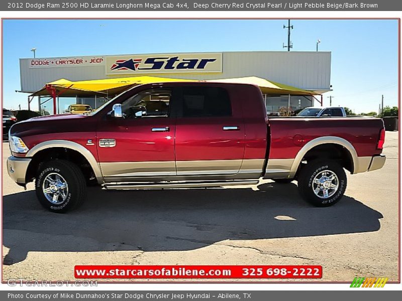Deep Cherry Red Crystal Pearl / Light Pebble Beige/Bark Brown 2012 Dodge Ram 2500 HD Laramie Longhorn Mega Cab 4x4