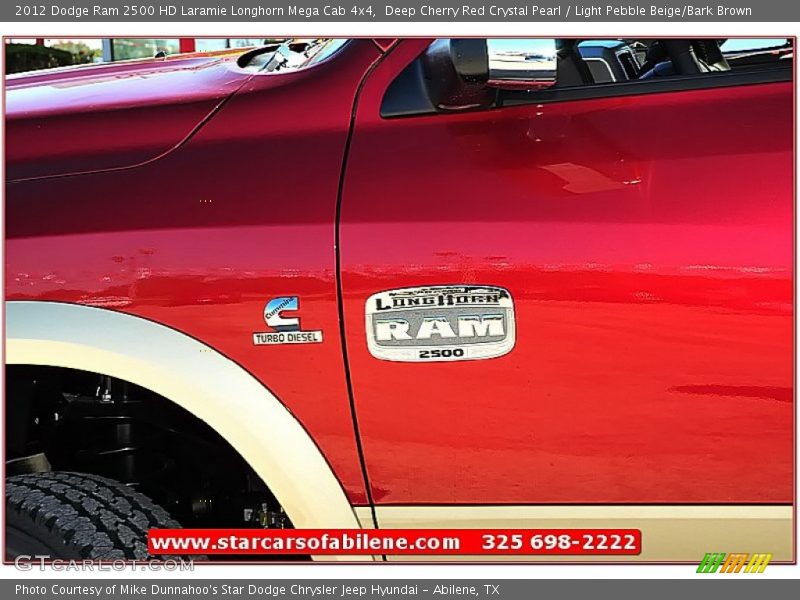 Deep Cherry Red Crystal Pearl / Light Pebble Beige/Bark Brown 2012 Dodge Ram 2500 HD Laramie Longhorn Mega Cab 4x4