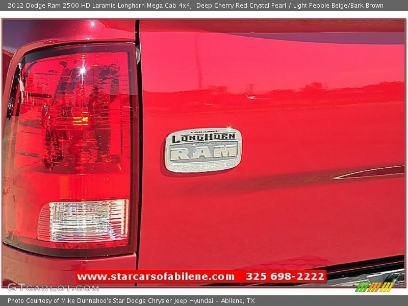 Deep Cherry Red Crystal Pearl / Light Pebble Beige/Bark Brown 2012 Dodge Ram 2500 HD Laramie Longhorn Mega Cab 4x4