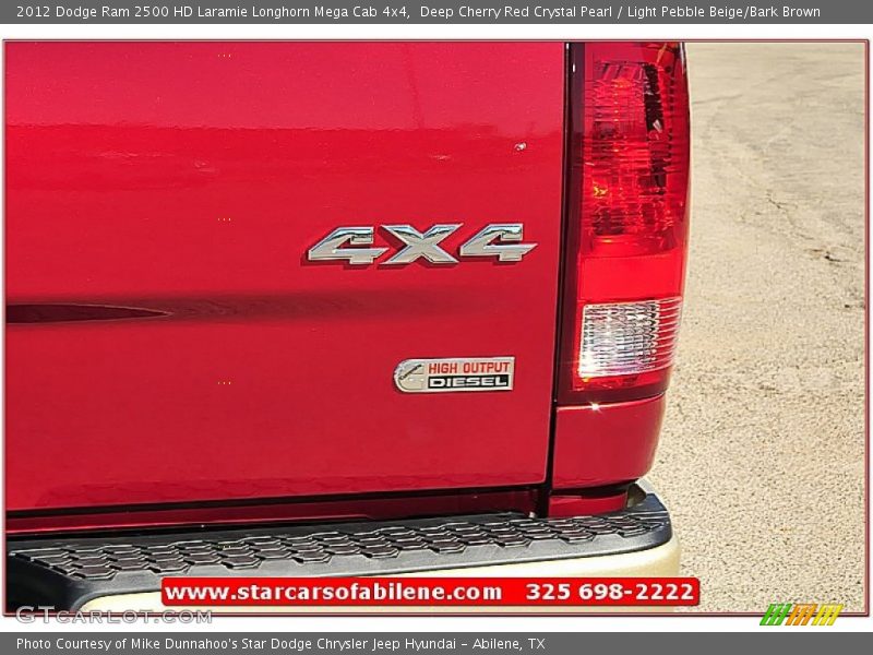 Deep Cherry Red Crystal Pearl / Light Pebble Beige/Bark Brown 2012 Dodge Ram 2500 HD Laramie Longhorn Mega Cab 4x4