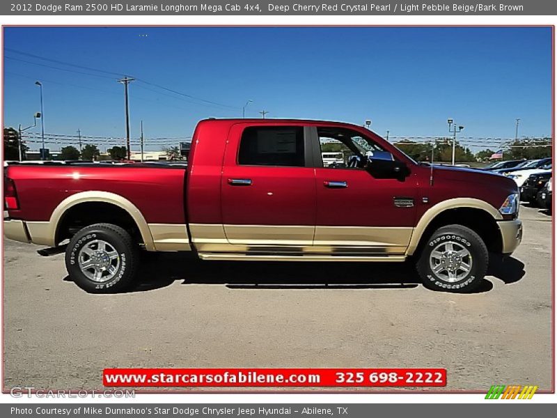 Deep Cherry Red Crystal Pearl / Light Pebble Beige/Bark Brown 2012 Dodge Ram 2500 HD Laramie Longhorn Mega Cab 4x4