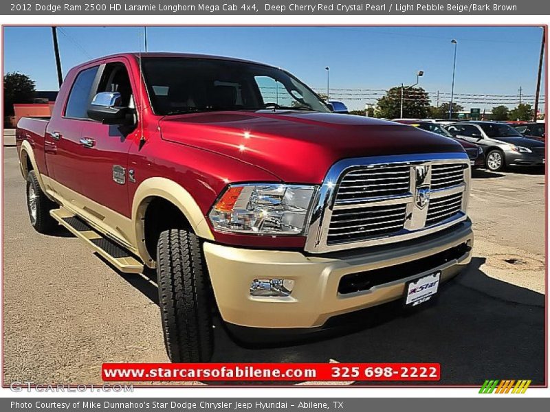 Deep Cherry Red Crystal Pearl / Light Pebble Beige/Bark Brown 2012 Dodge Ram 2500 HD Laramie Longhorn Mega Cab 4x4