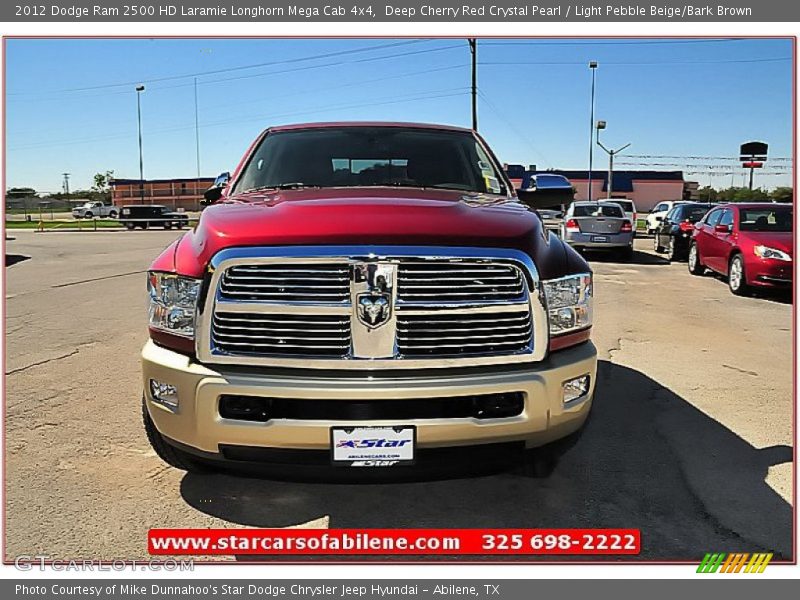 Deep Cherry Red Crystal Pearl / Light Pebble Beige/Bark Brown 2012 Dodge Ram 2500 HD Laramie Longhorn Mega Cab 4x4
