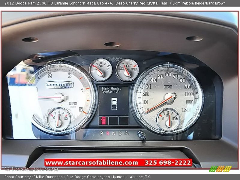 Deep Cherry Red Crystal Pearl / Light Pebble Beige/Bark Brown 2012 Dodge Ram 2500 HD Laramie Longhorn Mega Cab 4x4