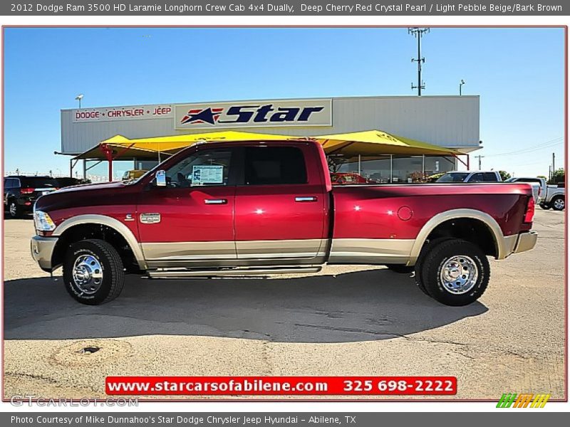 Deep Cherry Red Crystal Pearl / Light Pebble Beige/Bark Brown 2012 Dodge Ram 3500 HD Laramie Longhorn Crew Cab 4x4 Dually