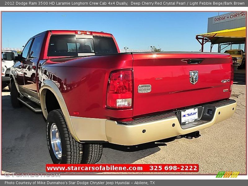Deep Cherry Red Crystal Pearl / Light Pebble Beige/Bark Brown 2012 Dodge Ram 3500 HD Laramie Longhorn Crew Cab 4x4 Dually