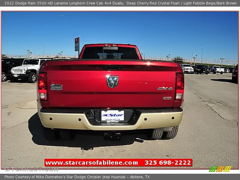 Deep Cherry Red Crystal Pearl / Light Pebble Beige/Bark Brown 2012 Dodge Ram 3500 HD Laramie Longhorn Crew Cab 4x4 Dually