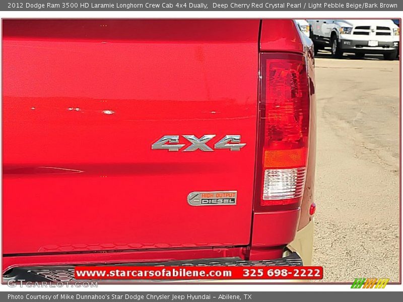 Deep Cherry Red Crystal Pearl / Light Pebble Beige/Bark Brown 2012 Dodge Ram 3500 HD Laramie Longhorn Crew Cab 4x4 Dually