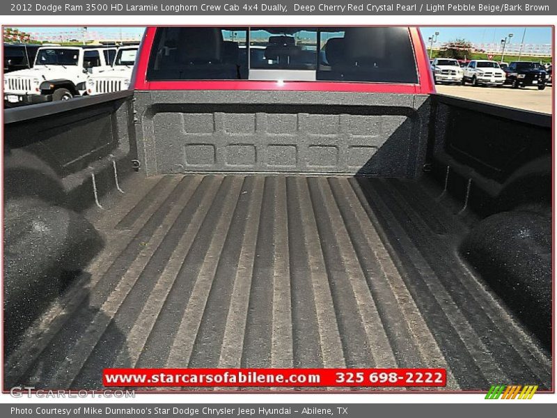 Deep Cherry Red Crystal Pearl / Light Pebble Beige/Bark Brown 2012 Dodge Ram 3500 HD Laramie Longhorn Crew Cab 4x4 Dually
