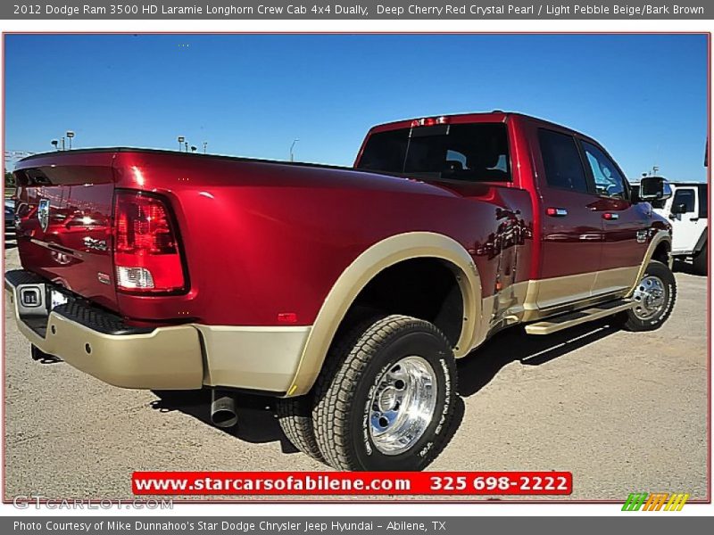 Deep Cherry Red Crystal Pearl / Light Pebble Beige/Bark Brown 2012 Dodge Ram 3500 HD Laramie Longhorn Crew Cab 4x4 Dually