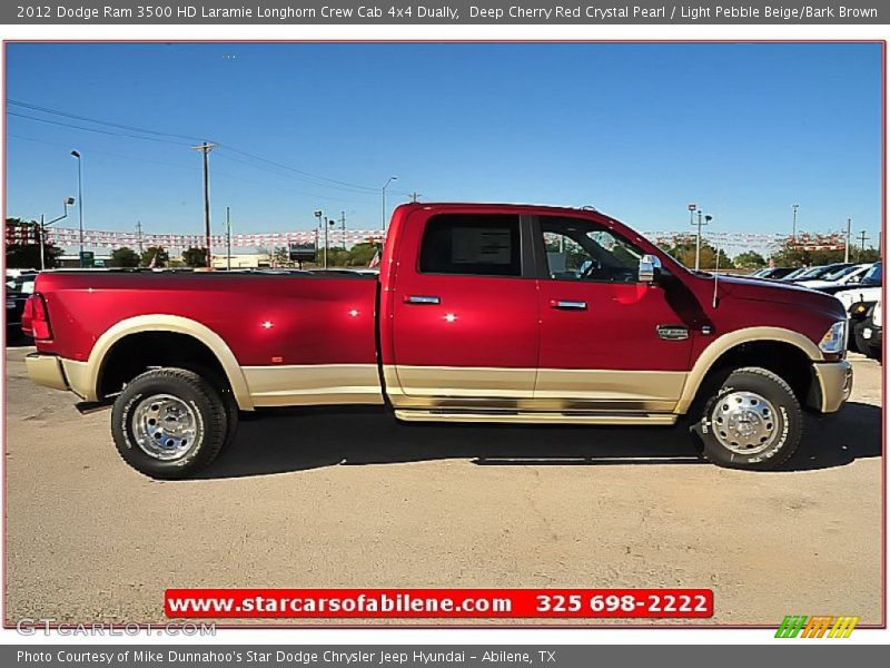 Deep Cherry Red Crystal Pearl / Light Pebble Beige/Bark Brown 2012 Dodge Ram 3500 HD Laramie Longhorn Crew Cab 4x4 Dually