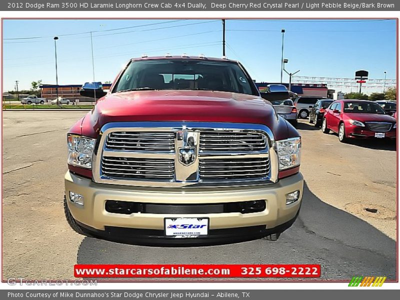 Deep Cherry Red Crystal Pearl / Light Pebble Beige/Bark Brown 2012 Dodge Ram 3500 HD Laramie Longhorn Crew Cab 4x4 Dually