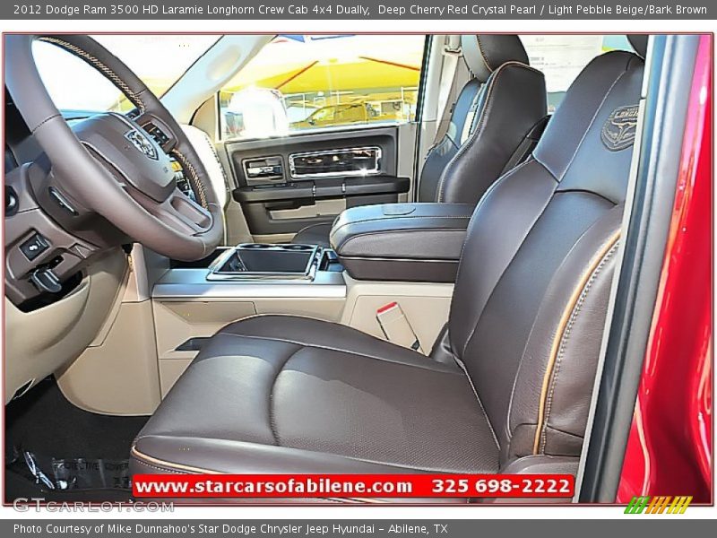 Deep Cherry Red Crystal Pearl / Light Pebble Beige/Bark Brown 2012 Dodge Ram 3500 HD Laramie Longhorn Crew Cab 4x4 Dually
