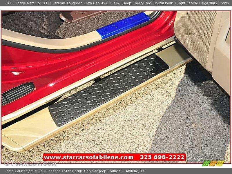 Deep Cherry Red Crystal Pearl / Light Pebble Beige/Bark Brown 2012 Dodge Ram 3500 HD Laramie Longhorn Crew Cab 4x4 Dually