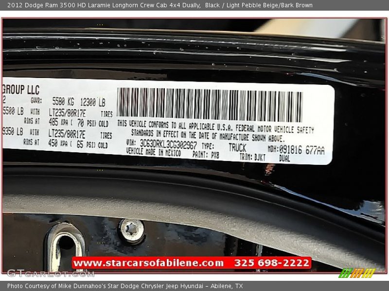 Black / Light Pebble Beige/Bark Brown 2012 Dodge Ram 3500 HD Laramie Longhorn Crew Cab 4x4 Dually