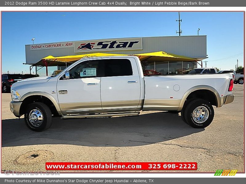 Bright White / Light Pebble Beige/Bark Brown 2012 Dodge Ram 3500 HD Laramie Longhorn Crew Cab 4x4 Dually