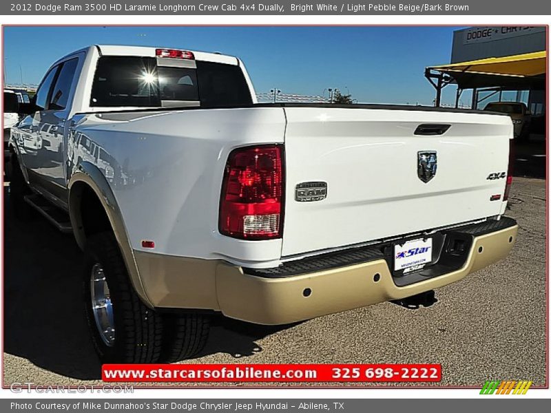 Bright White / Light Pebble Beige/Bark Brown 2012 Dodge Ram 3500 HD Laramie Longhorn Crew Cab 4x4 Dually