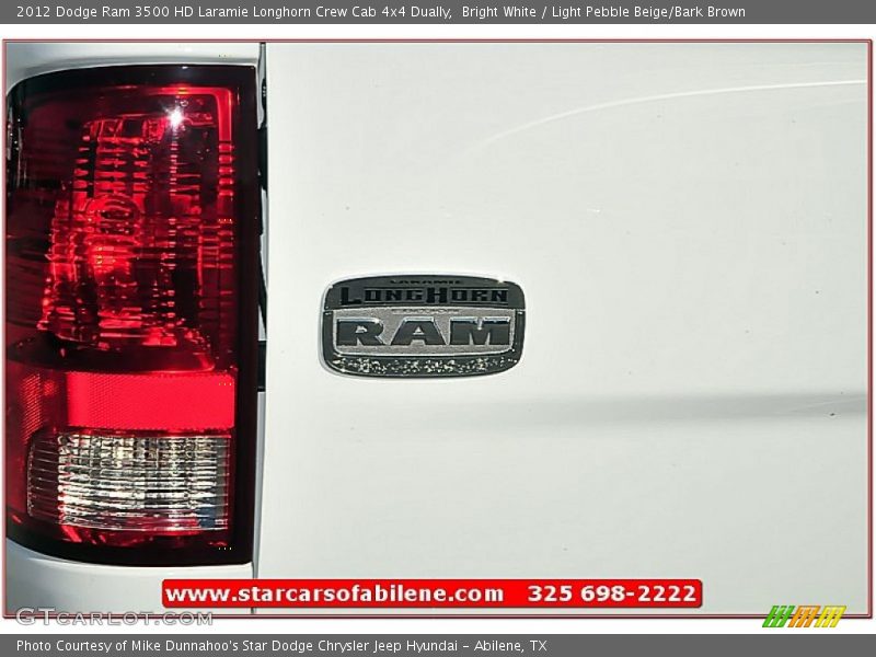Bright White / Light Pebble Beige/Bark Brown 2012 Dodge Ram 3500 HD Laramie Longhorn Crew Cab 4x4 Dually