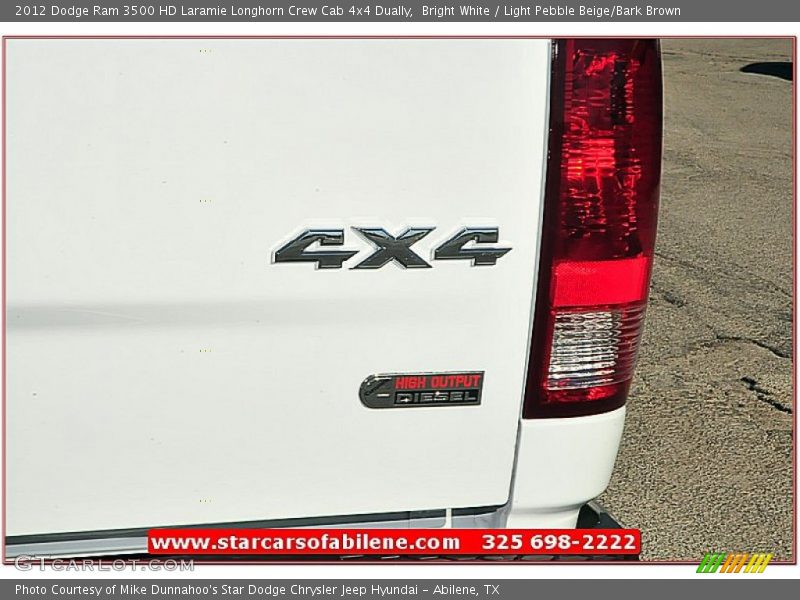 Bright White / Light Pebble Beige/Bark Brown 2012 Dodge Ram 3500 HD Laramie Longhorn Crew Cab 4x4 Dually