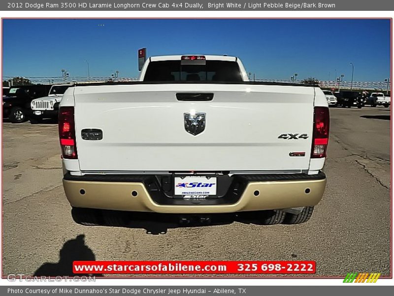 Bright White / Light Pebble Beige/Bark Brown 2012 Dodge Ram 3500 HD Laramie Longhorn Crew Cab 4x4 Dually