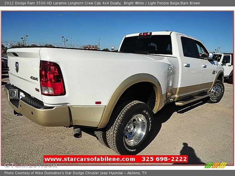 Bright White / Light Pebble Beige/Bark Brown 2012 Dodge Ram 3500 HD Laramie Longhorn Crew Cab 4x4 Dually