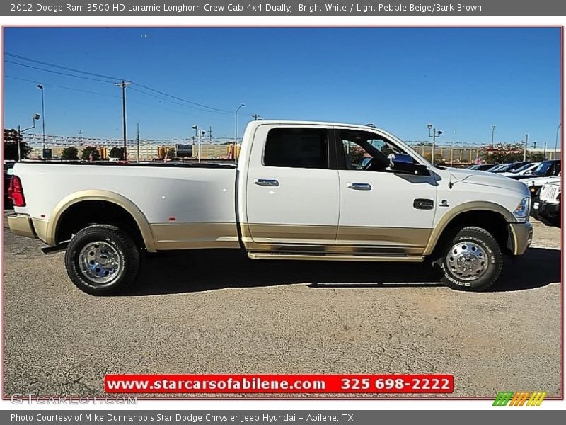 Bright White / Light Pebble Beige/Bark Brown 2012 Dodge Ram 3500 HD Laramie Longhorn Crew Cab 4x4 Dually
