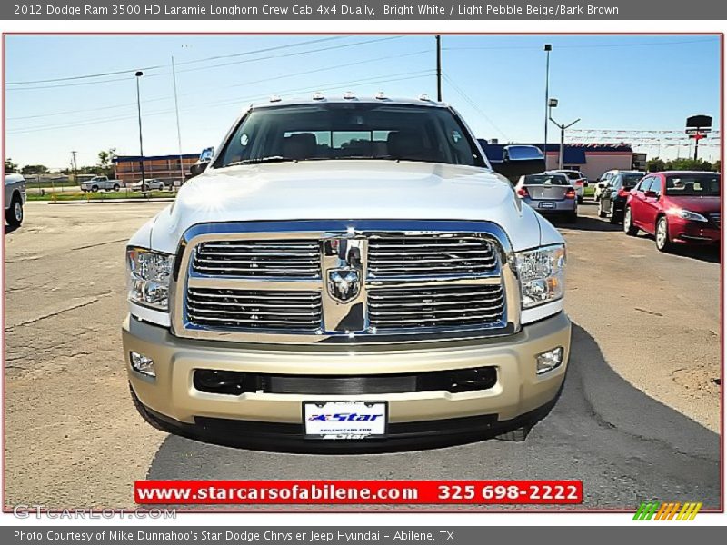 Bright White / Light Pebble Beige/Bark Brown 2012 Dodge Ram 3500 HD Laramie Longhorn Crew Cab 4x4 Dually