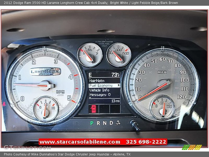 Bright White / Light Pebble Beige/Bark Brown 2012 Dodge Ram 3500 HD Laramie Longhorn Crew Cab 4x4 Dually