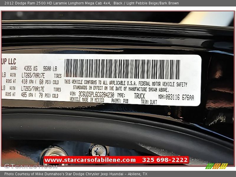 Black / Light Pebble Beige/Bark Brown 2012 Dodge Ram 2500 HD Laramie Longhorn Mega Cab 4x4