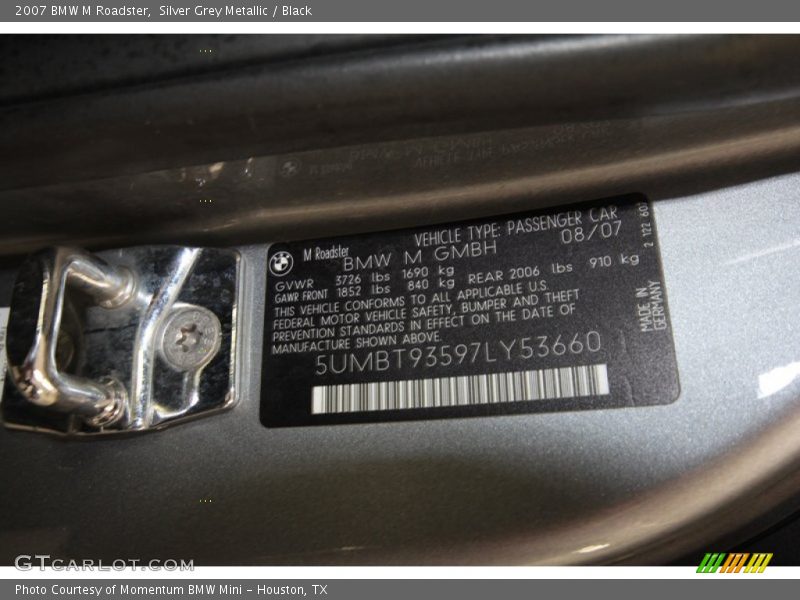 Silver Grey Metallic / Black 2007 BMW M Roadster
