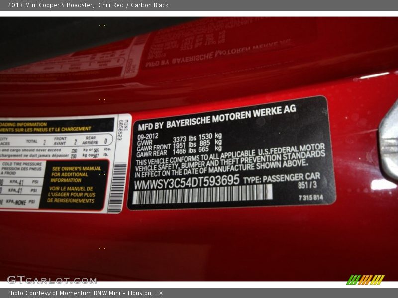 Chili Red / Carbon Black 2013 Mini Cooper S Roadster