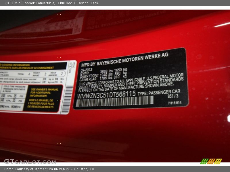 Chili Red / Carbon Black 2013 Mini Cooper Convertible