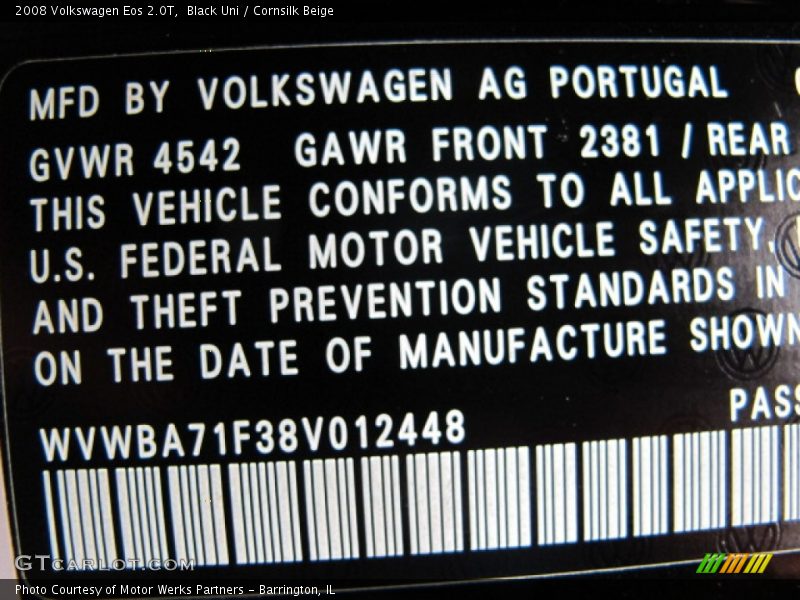 Black Uni / Cornsilk Beige 2008 Volkswagen Eos 2.0T