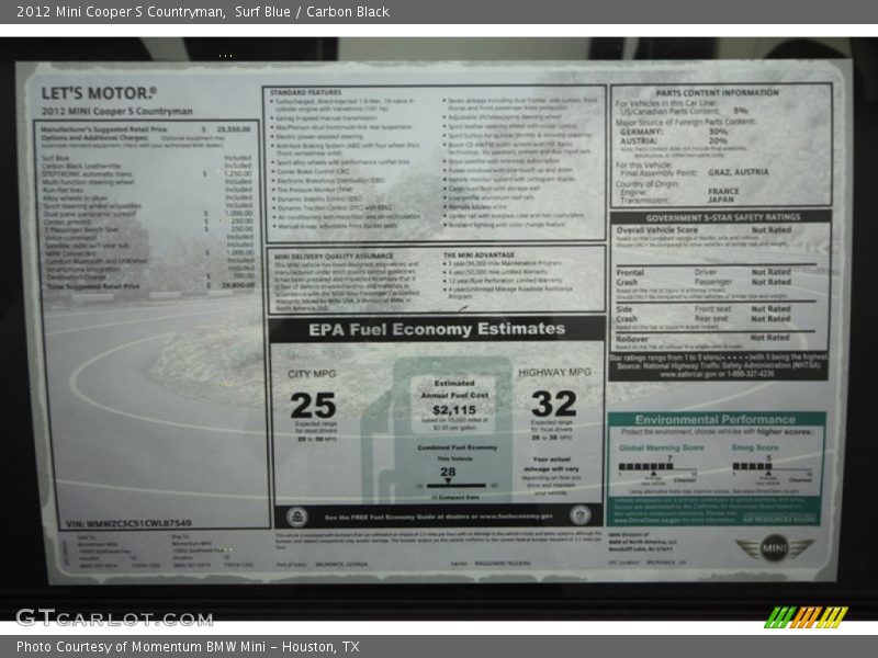 Surf Blue / Carbon Black 2012 Mini Cooper S Countryman